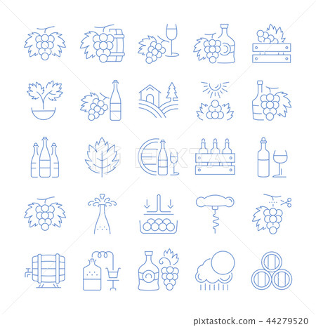 Set Vector Flat Line Icons Grape 44279520