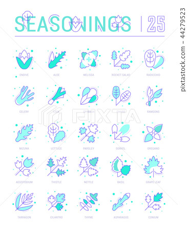 Set Blue Line Icons of Spices and Seasonings. Set Blue Line Icons of Spices and Seasonings. 44279523