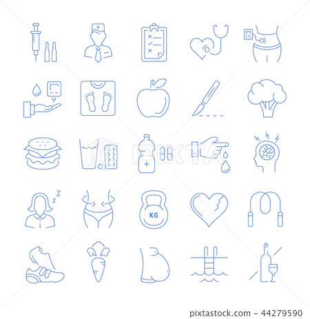 Set Vector Flat Line Icons Diabet - Stock Illustration [44279590] - PIXTA
