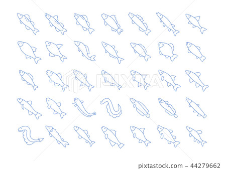 Set Vector Line Icons of Freshwater Fish 44279662