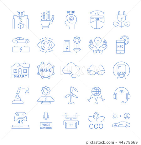 Set Vector Flat Line Icons Future Technology Set Vector Flat Line Icons Future Technology 44279669