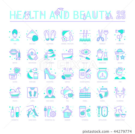 Set Blue Line Icons of Health and Beauty 44279774