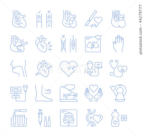 Set Vector Flat Line Icons Heart Defect 44279777
