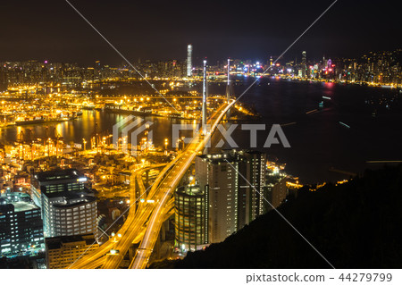 Hong Kong view with ports and sea commerce trading Hong Kong view with ports and sea commerce trading 44279799