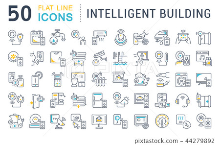 Set Vector Line Icons of Intelligent Building. 44279892