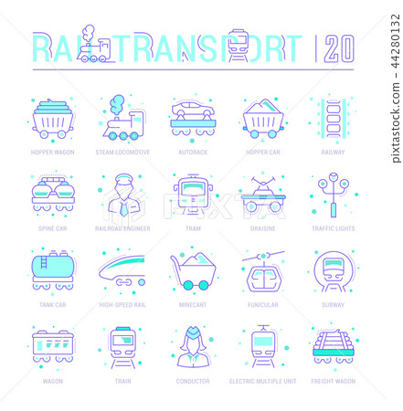 Set Blue Line Icons of Rail Transport 44280132