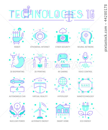 Set Vector Line Flat Icons of Future Technologies Set Vector Line Flat Icons of Future Technologies 44280178