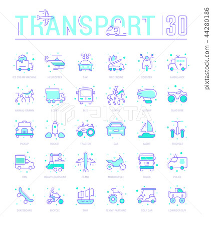 Set Blue Line Icons of Means of Transport. 44280186