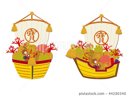 珍寶船的例證。新年幸運。第一個夢想的形象。 珍寶船的例證。新年幸運。第一個夢想的形象。 44280348