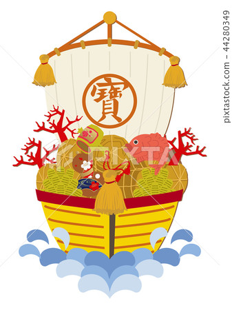 Illustration of a treasure ship. New Year Lucky. The image of the first dream. Illustration of a treasure ship. New Year Lucky. The image of the first dream. 44280349