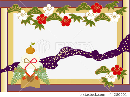 Happy New Year. Illustration of Kagamine. Offerings. Image of New Year. Japanese pattern design. 44280901