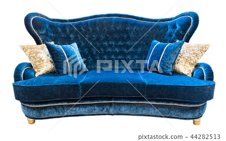Blue velours sofa with pillows classical couch Blue velours sofa with pillows classical couch 44282513