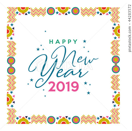 Happy New Year 2019 festive frame color card Happy New Year 2019 festive frame color card 44283572
