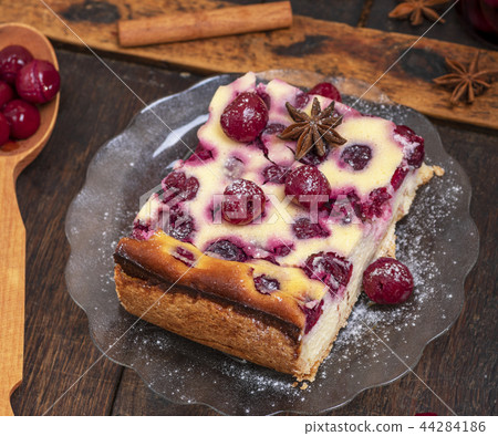 slice of cottage cheese and pickled cherry pie 44284186