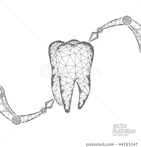 3d tooth innovation robot arm polygonal concept. Stomatology symbol low poly triangle abstract oral 44285147