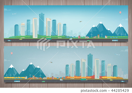 Autumn City landscape and suburban landscape. Building architecture, cityscape town. Modern city and 44285429