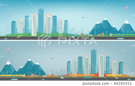 Autumn City landscape and suburban landscape. Building architecture, cityscape town. Modern city and 44285431