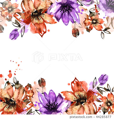 watercolor hand painted pink flowers - Stock Illustration [44285877 ...