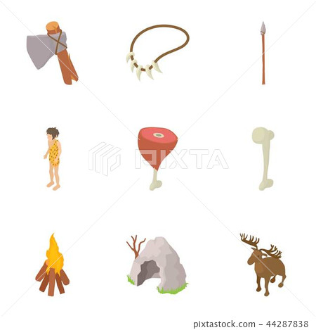 Prehistory icons set, cartoon style 44287838