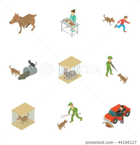 Catch the animal icons set, isometric style 44288127