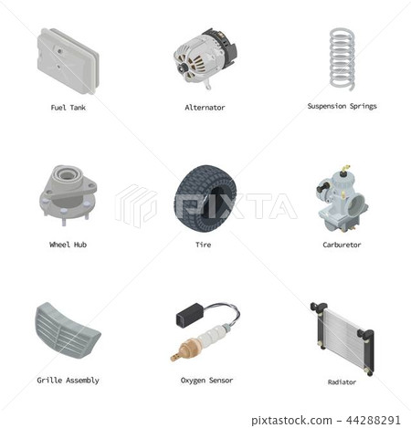 Engine component icons set, isometric style 44288291