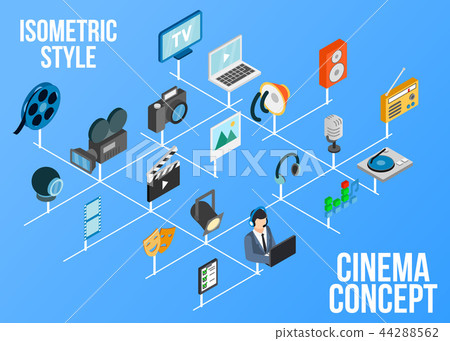 Cinema concept icons set, isometric style 44288562