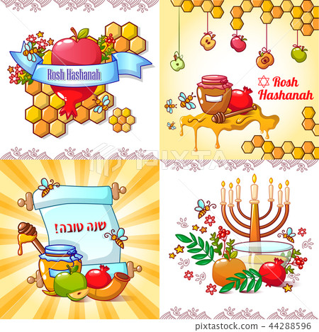 Rosh Hashanah banner concept set, cartoon style Rosh Hashanah banner concept set, cartoon style 44288596