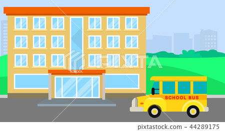 School bus arriving background, flat style 44289175