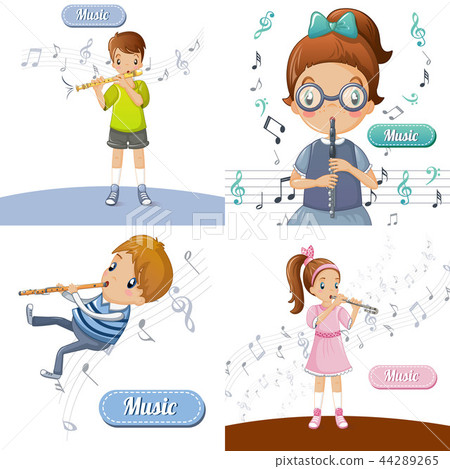 Flute music banner set, cartoon style 44289265