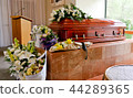 funeral casket in a hearse or chapel 44289365