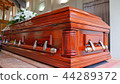funeral casket in a hearse or chapel 44289372