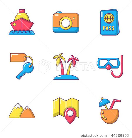 Tourist crossing icons set, cartoon style 44289593