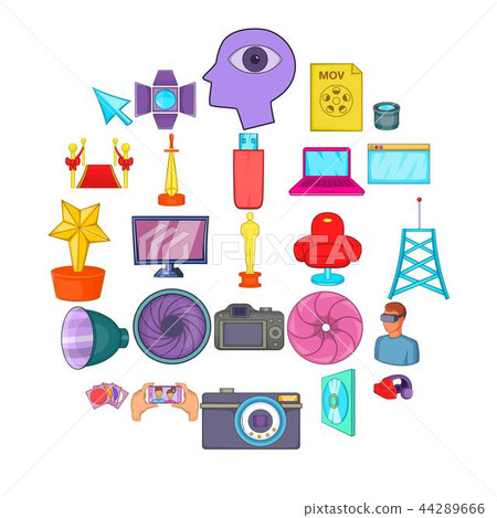 Camera for movies icons set, cartoon style Camera for movies icons set, cartoon style 44289666