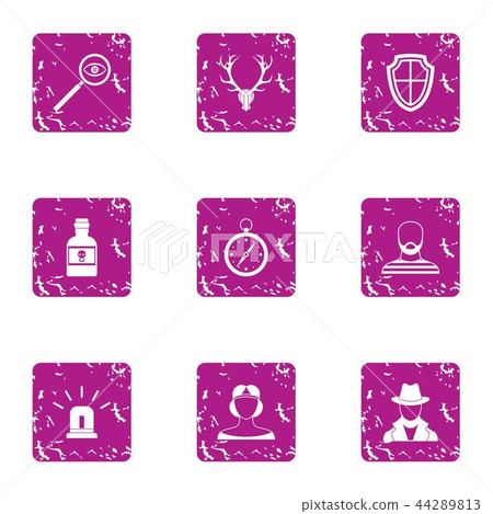 Detective icons set, grunge style Detective icons set, grunge style 44289813