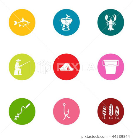 Angling icons set, flat style Angling icons set, flat style 44289844