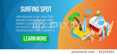 Surfing spot concept banner, isometric style Surfing spot concept banner, isometric style 44289884