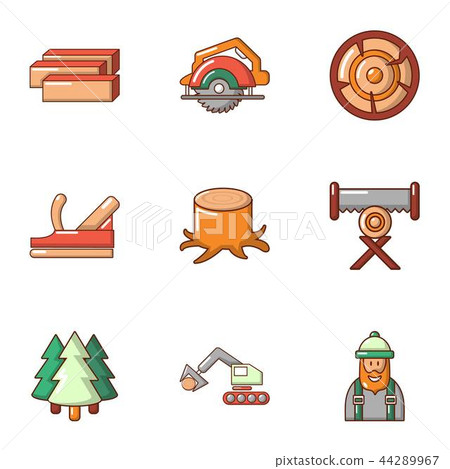 Timber product icons set, cartoon style 44289967
