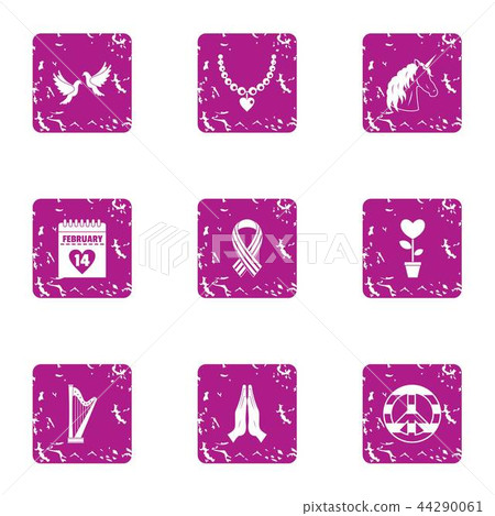 Gift february icons set, grunge style Gift february icons set, grunge style 44290061