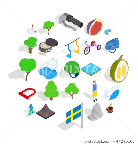 Camping in nature icons set, isometric style Camping in nature icons set, isometric style 44290105
