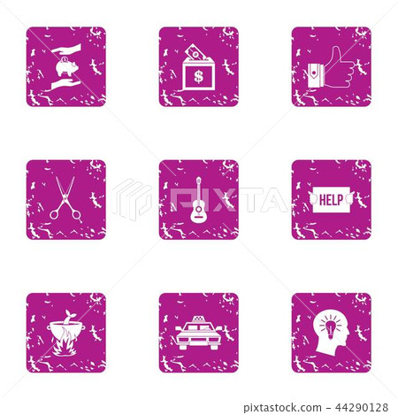 Currency help icons set, grunge style 44290128