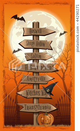 Halloween several wooden street signs Halloween several wooden street signs 44290271