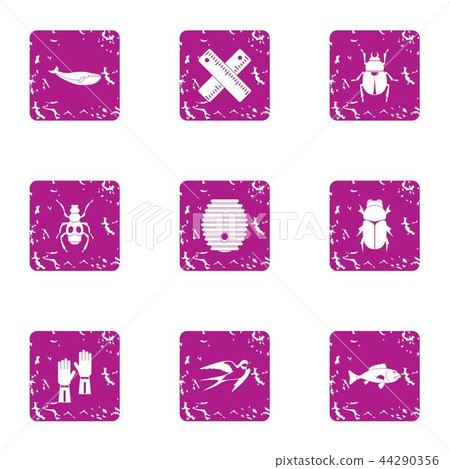 Naturalist icons set, grunge style Naturalist icons set, grunge style 44290356