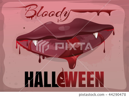 Red feminine lips in blood. Bloody Halloween Red feminine lips in blood. Bloody Halloween 44290478