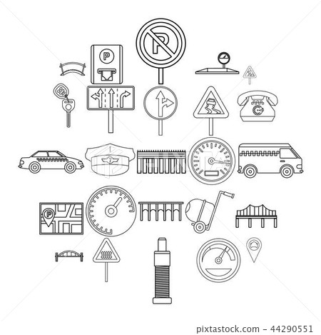 Pavement icons set, outline style Pavement icons set, outline style 44290551