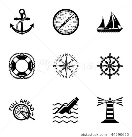 Waterway icons set, simple style Waterway icons set, simple style 44290630