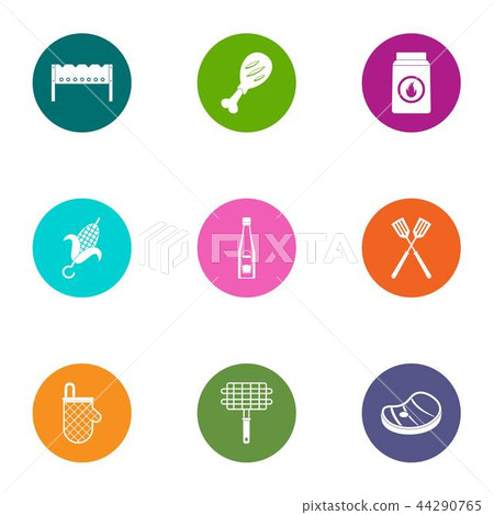 Electric grill icons set, flat style 44290765
