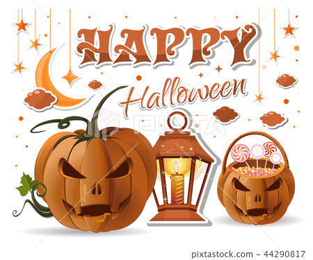 Halloween design with Halloween basket with sweets Halloween design with Halloween basket with sweets 44290817