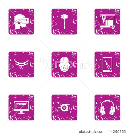 Virtual training icons set, grunge style Virtual training icons set, grunge style 44290863