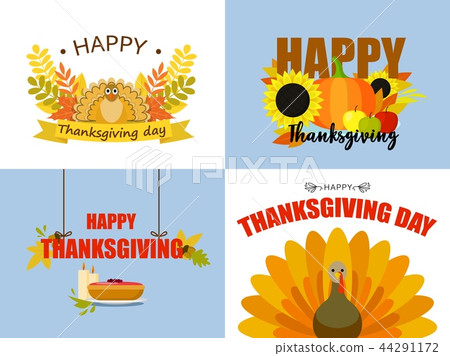 Happy thanksgiving day banner set, flat style Happy thanksgiving day banner set, flat style 44291172