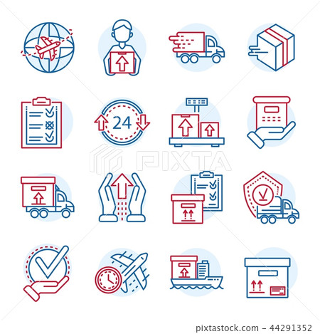 Global parcel delivery icon set, outline style Global parcel delivery icon set, outline style 44291352